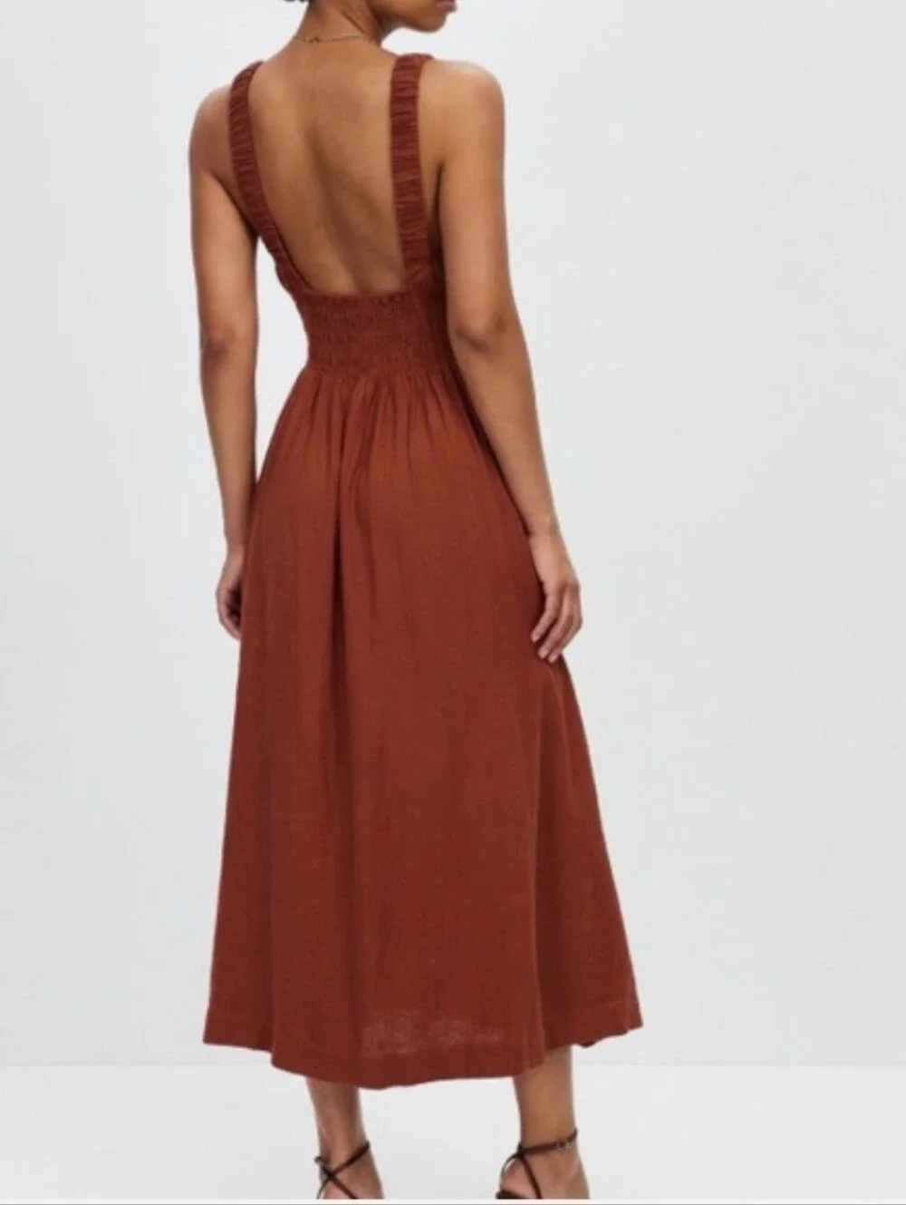 Abercrombie & Fitch Linen Blend Plunge Maxi Dress Large Tall NWT Rust Brown